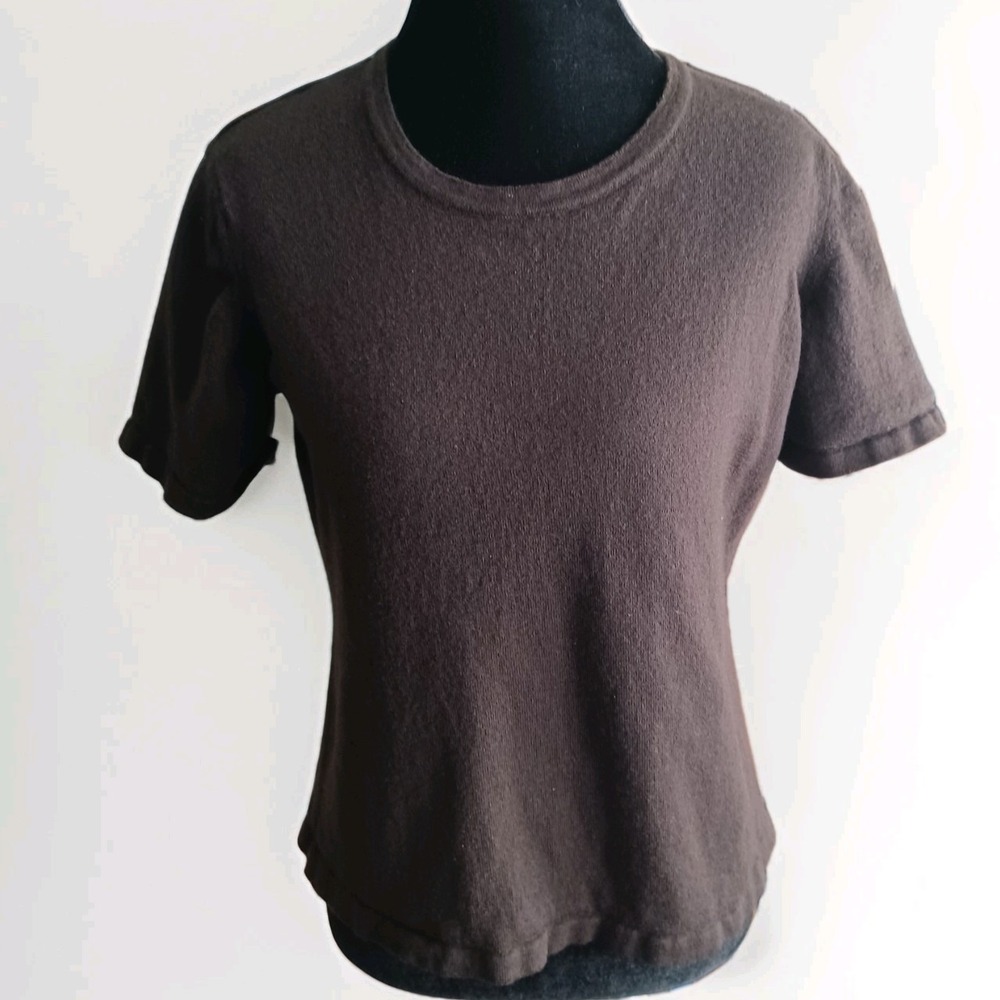 Escada Margaretha Ley Brown Merino Wool Short Sleeve Sweater Top Germany Sz 40